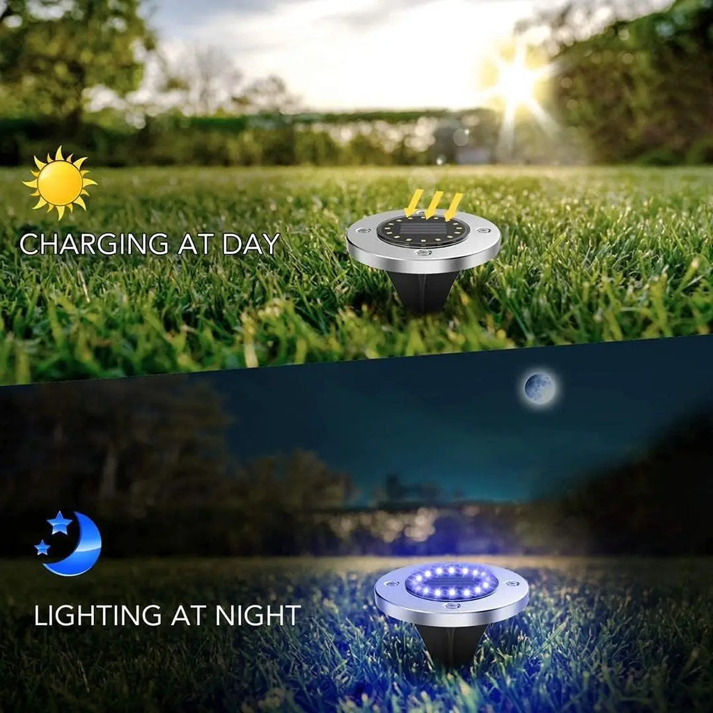 Solar LED Ground Lights 20 LED Outdoor Disk in-Ground Garden Light Set Waterproof Bright Landscape Lighting for Yard Patio Oasis Select