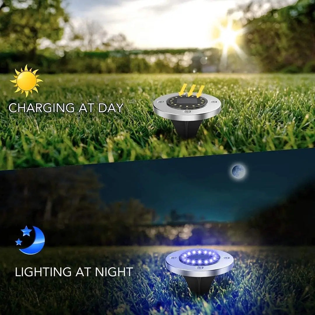 Solar LED Ground Lights 20 LED Outdoor Disk in-Ground Garden Light Set Waterproof Bright Landscape Lighting for Yard Patio Oasis Select
