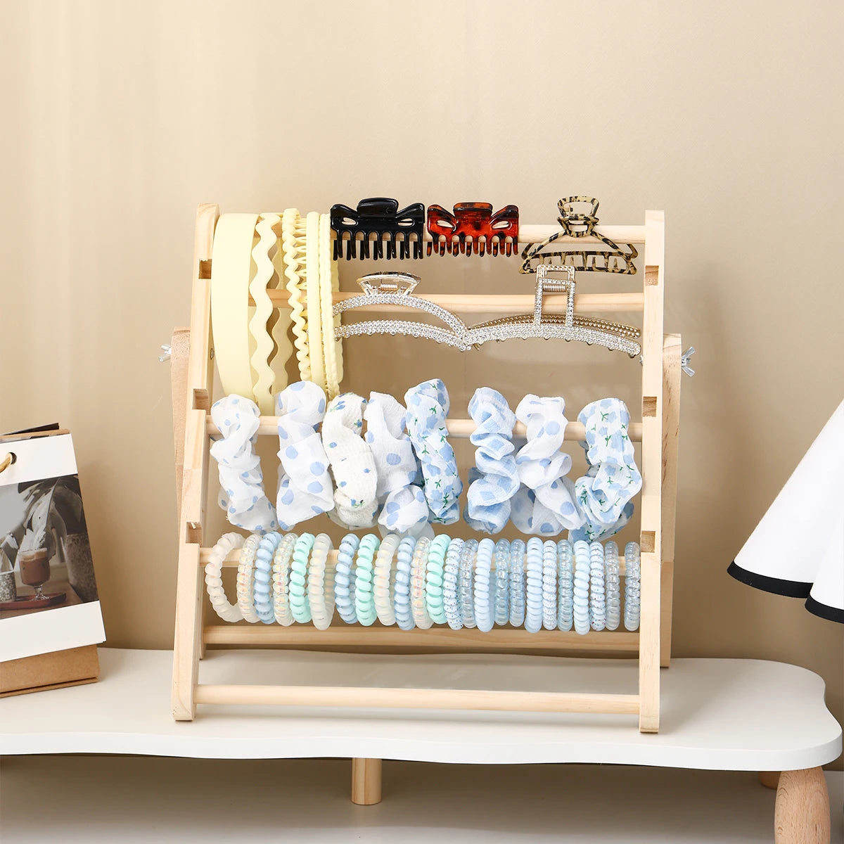 1pc Wooden 3-Layer/4-Layer Hair Accessory Organizer Suitable for Hair Bands, Hair Ropes, Clamps, Bracelets Storage Racks Oasis Select