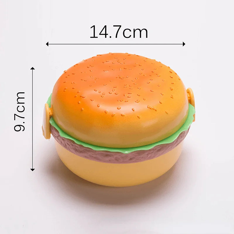 Hamburger Lunch Box Double Tier Cute Burger Bento Box Microwave Food Container Fork Tableware Set Oasis Select