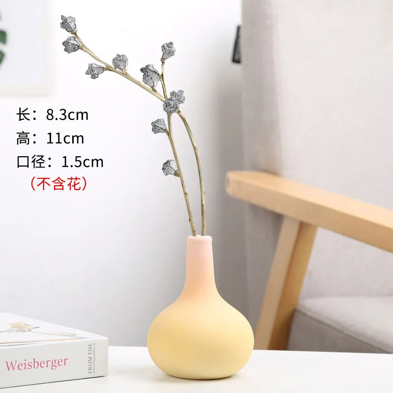 Frosted Gradient Mini Ceramic Vase Flower Arrangement Light Luxury Garden Home Dry Flower Living Room Table Decoration Oasis Select F powder