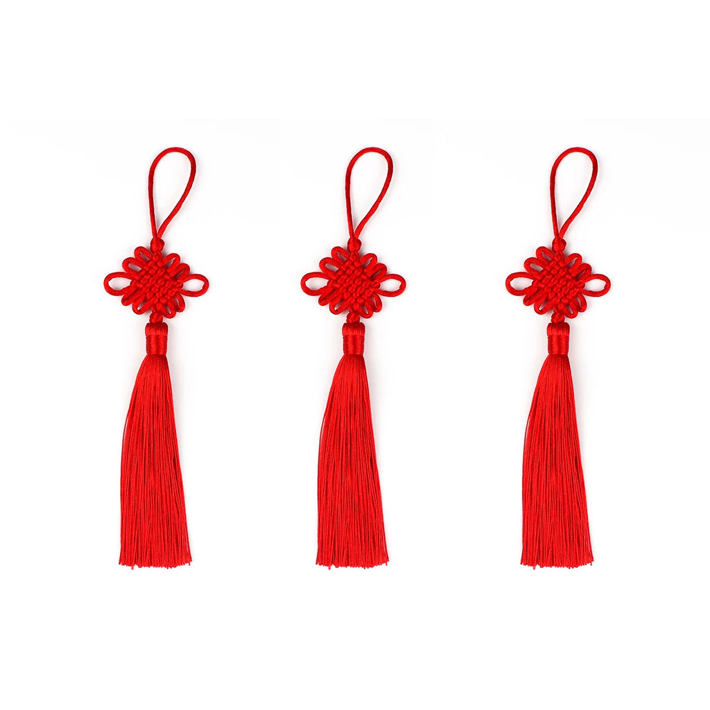 Chinese Knot Wall Hanging Tassel Lucky Feng Shui Door Decor Braided Classic Ornament Asian Home Decor Living Room Festival Gift Oasis Select Red 3pcs