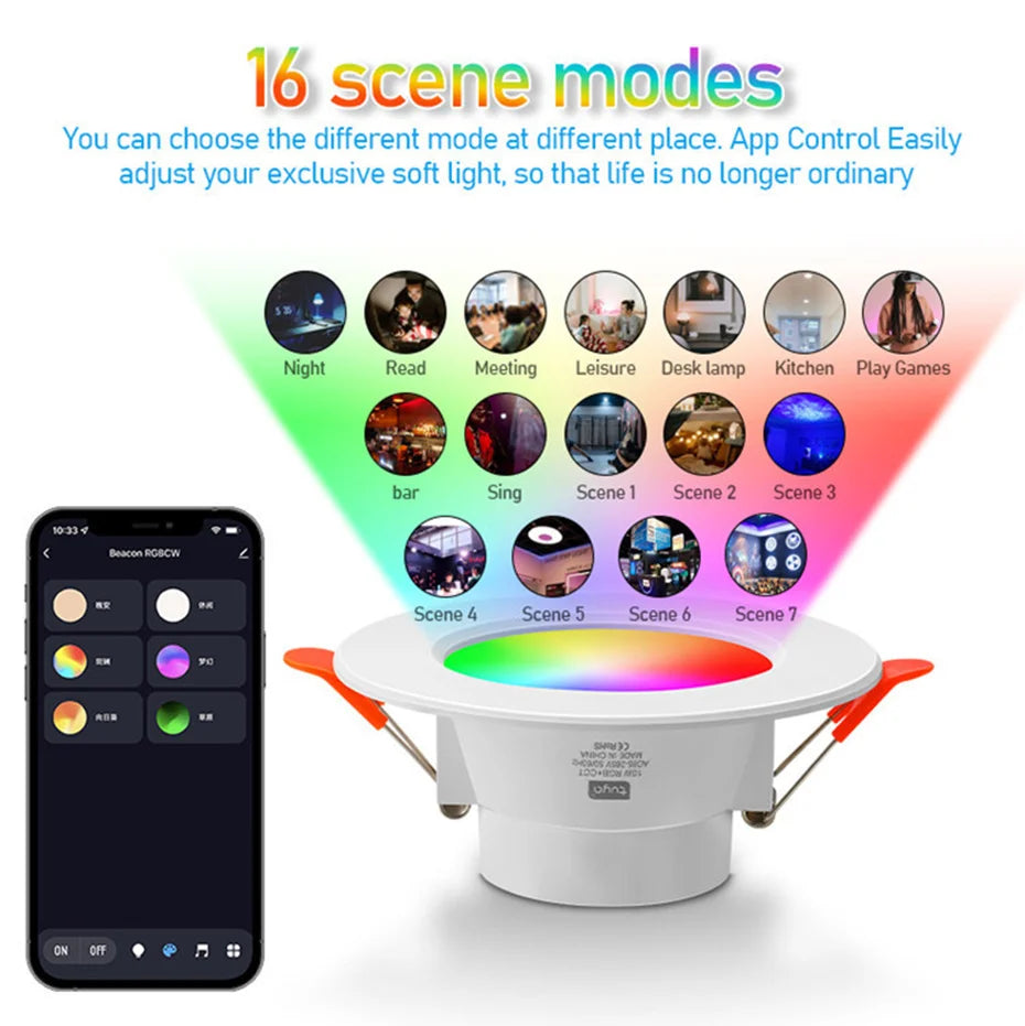 AC85-265V RGB Smart Bluetooth LED Downlight 10W 1/2/4Pcs Recessed LED Ceiling Light CCT Dimmable RGB Spotlight Lighting Decor Oasis Select