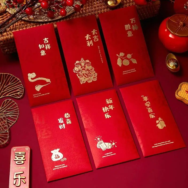 6 Pcs Chinese New Year Red Envelope Best Wishes Chinese Style Hot Stamping Bronzing Red Pocket Wedding Party Decorations Oasis Select A2