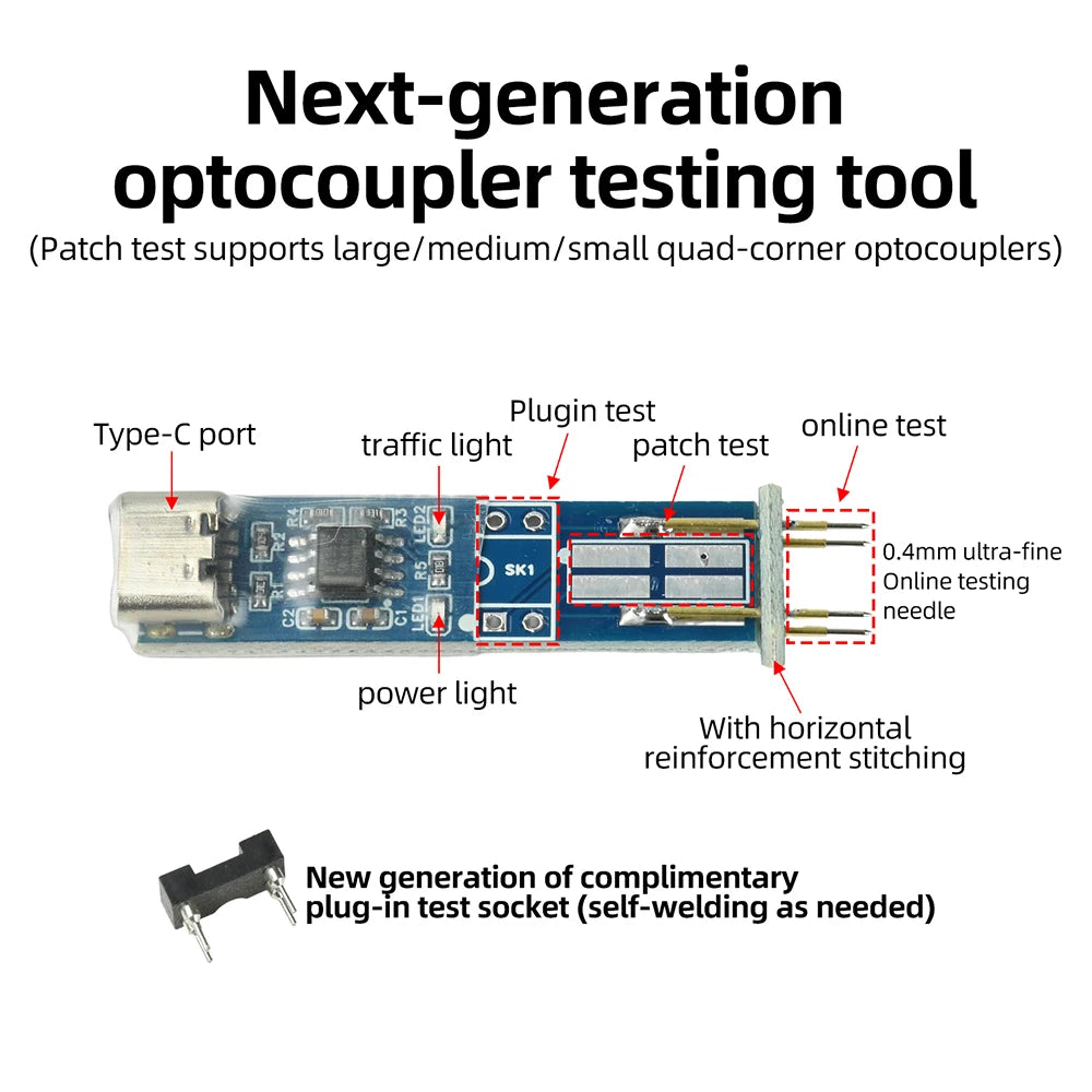 4-Pin Optocoupler Tester Type-C Online In-circuit Test Tool Auto Identify Pin LED Indicator Support SMD 817 781 521 Optocoupler Oasis Select