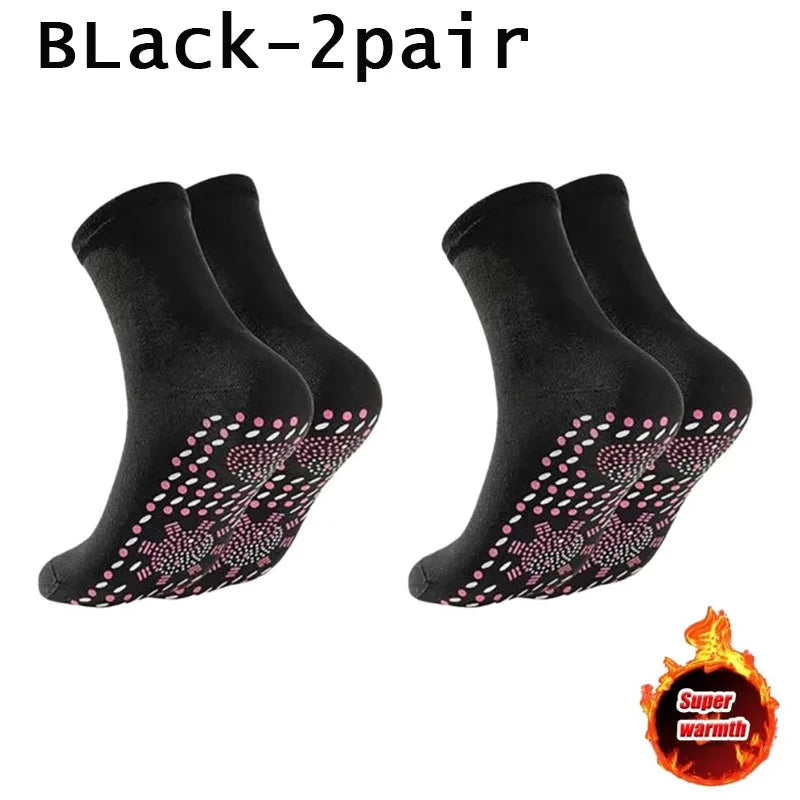 1-10pairs Unisex Self Heated Health Care Warm Socks Tourmaline Magnetic Therapy Foot Sox Relief Pression Sports Thermal Sock Oasis Select 2pair-Black One Size