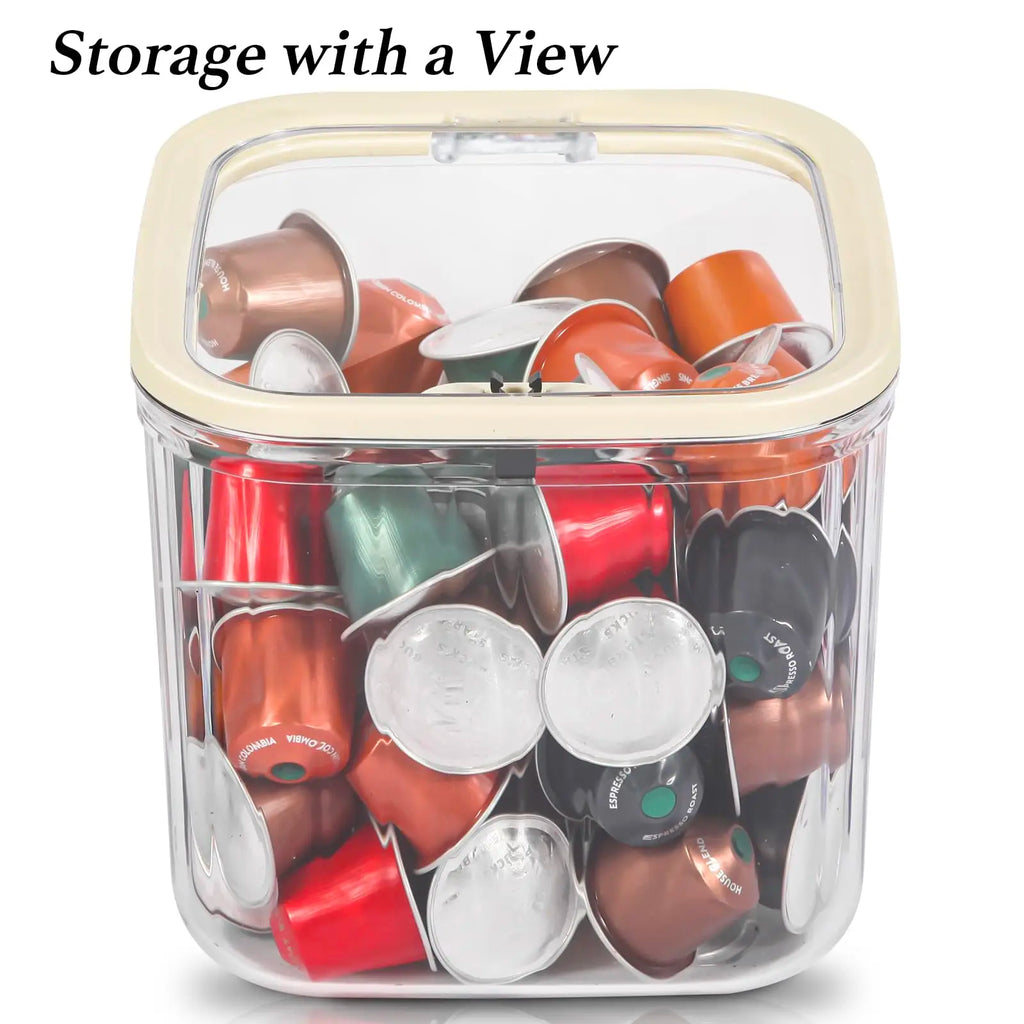 Clear Coffee Pod Holder with Lid, Coffee Pods Storage for Counter, Small Food Storage Organizer Bins, Clear Plastic Bins Oasis Select