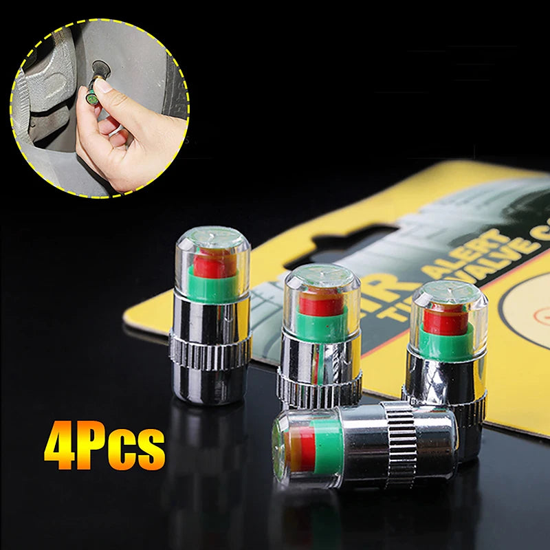 4Pcs/Set Car Tire Pressure Indicator Tire Pressure Gauge Alert Monitoring Valve Cap Sensor For External Valve Detection Oasis Select 4Pcs