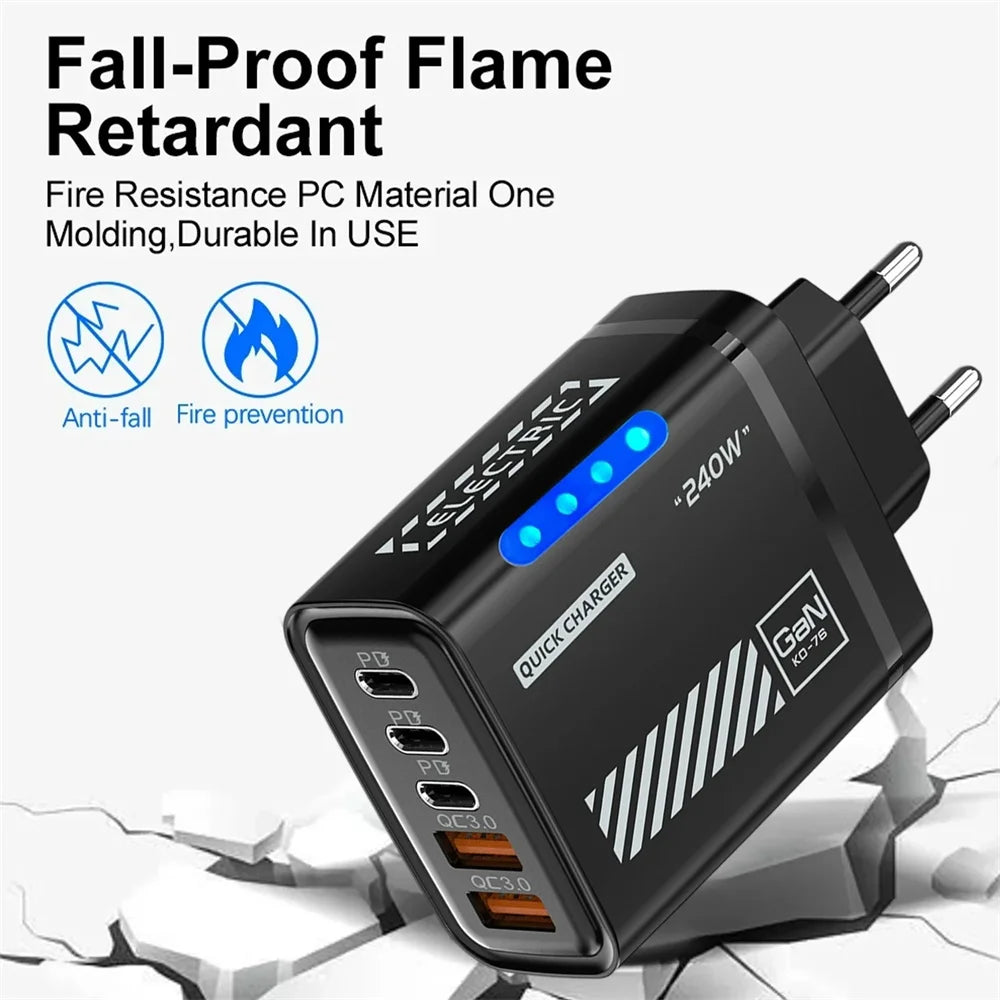 Total 240W USB Type C Fast Charging Charger For Samsung Huaweui iPhone Wall GaN Charger Multi Ports Mobile Phone Power Adapter Oasis Select