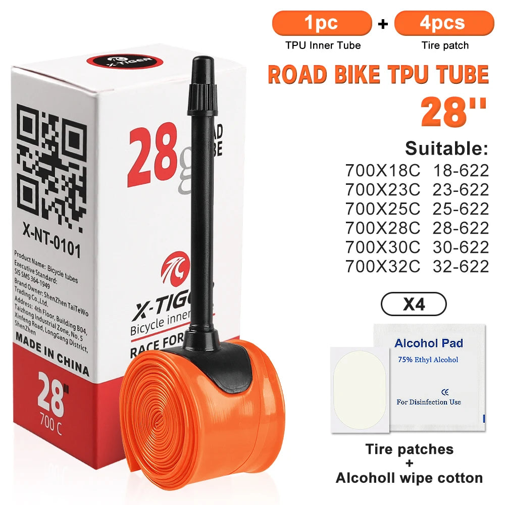 X-TIGER 2024 New Ultralight Bike Inner Tube 18-32C Road MTB Bicycle TPU Tire 700C 45/65/85mm Length French Valve Bike Light Tube Oasis Select 65mm orange