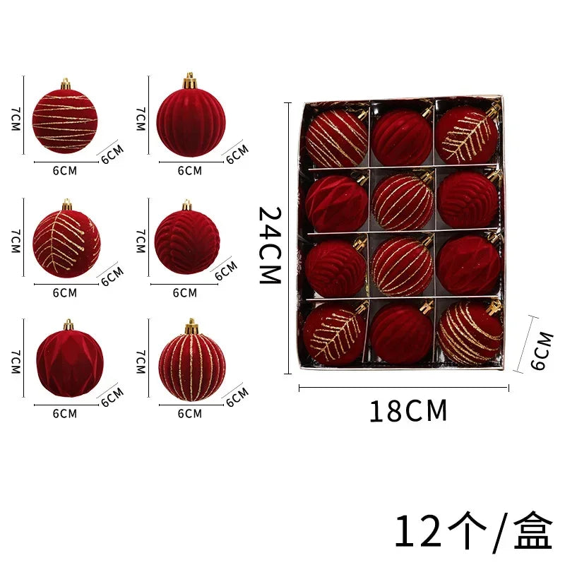 12-Pack Velvet Christmas Ball Ornaments 6cm – Red, Green & White