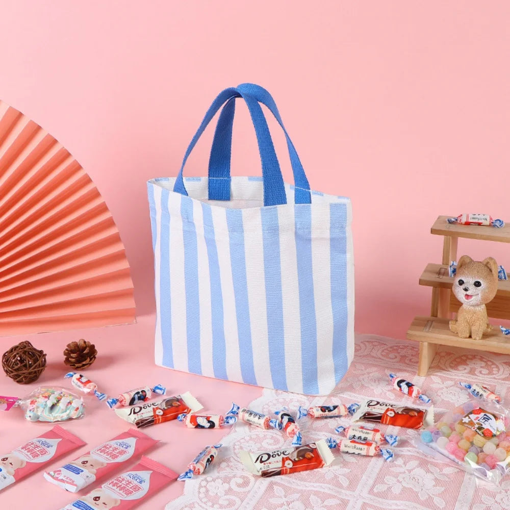 Colorful Striped Canvas Bag Large Capacity Handbag Children's Birthday Gift Bags Women Shopping Handbags Commuter Bento Tote Bag Oasis Select Blue 1 other