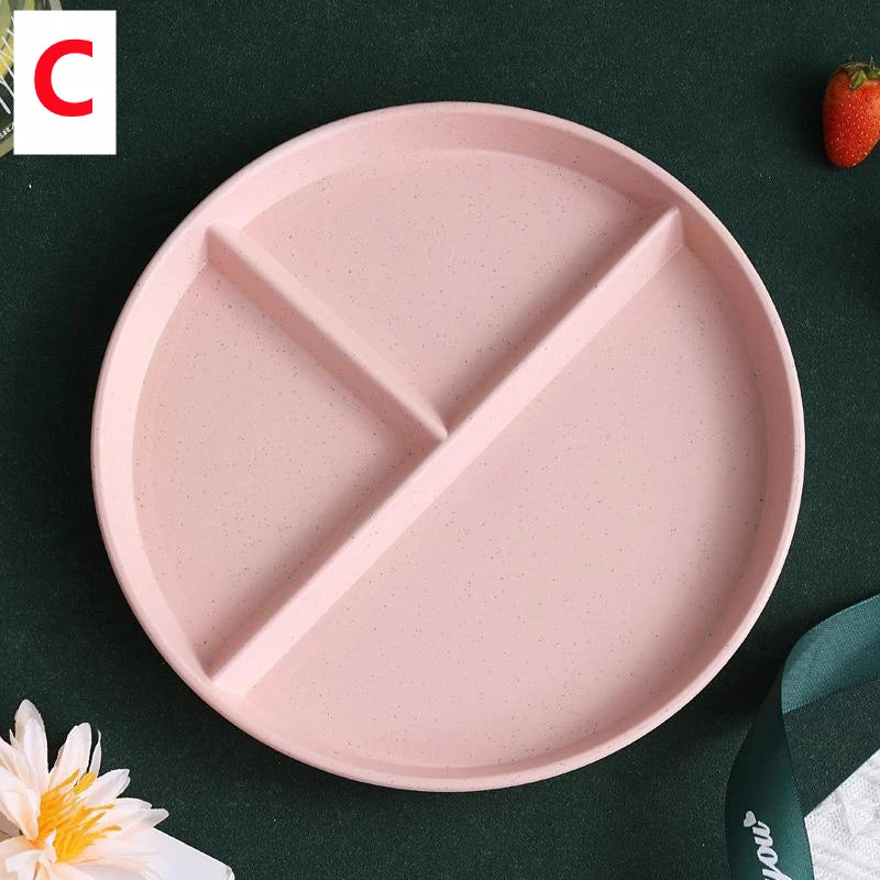 Three-Grid Eco-Friendly Wheat Straw Divided Plate Fruit Salad Food Tray Dinner Plate Compartment Plate Kitchen Dinnerware Plates Oasis Select C 22cm