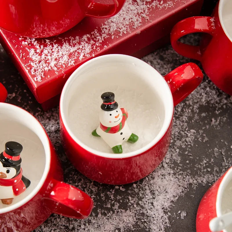 Ceramic Water Cup Santa Claus Snowman Red Festive Mug with Lid Spoon Christmas Tree Reindeer Cup Christmas Gift Oasis Select