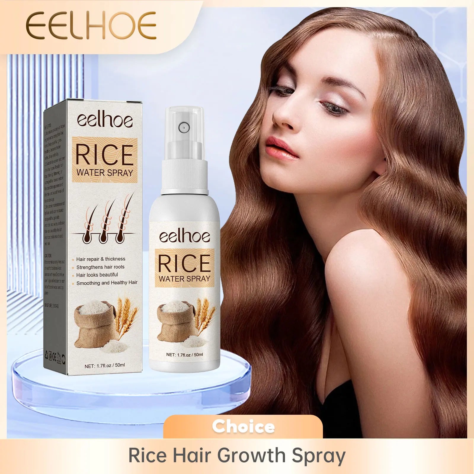 EELHOE Rice Water for Hair Growth Spray Improve Dry Damaged Hair Nourish Vitamins for Healthy Hair Regeneration Treatment Spray Oasis Select