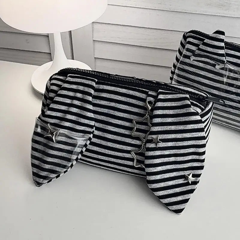 Striped Devil Horn Pencil Case – Large Capacity Pouch Set of 2