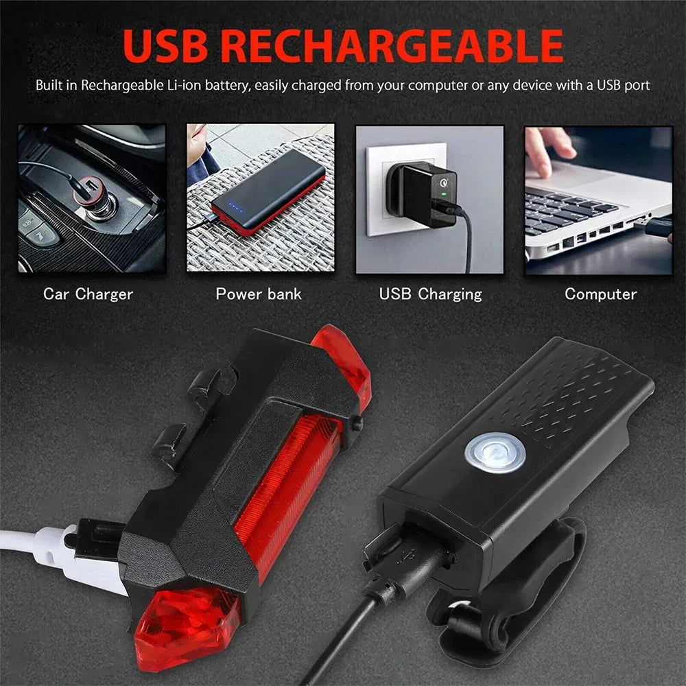 USB Rechargeable Bike Light Set Front Light with Taillight Easy to Install 3 Modes Bicycle Accessories for the Bicycle Oasis Select
