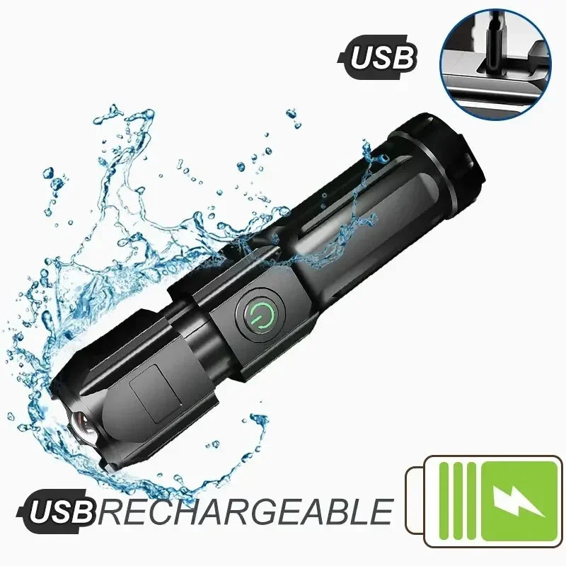Rechargeable LED Tactical Flashlight – Zoomable & Waterproof