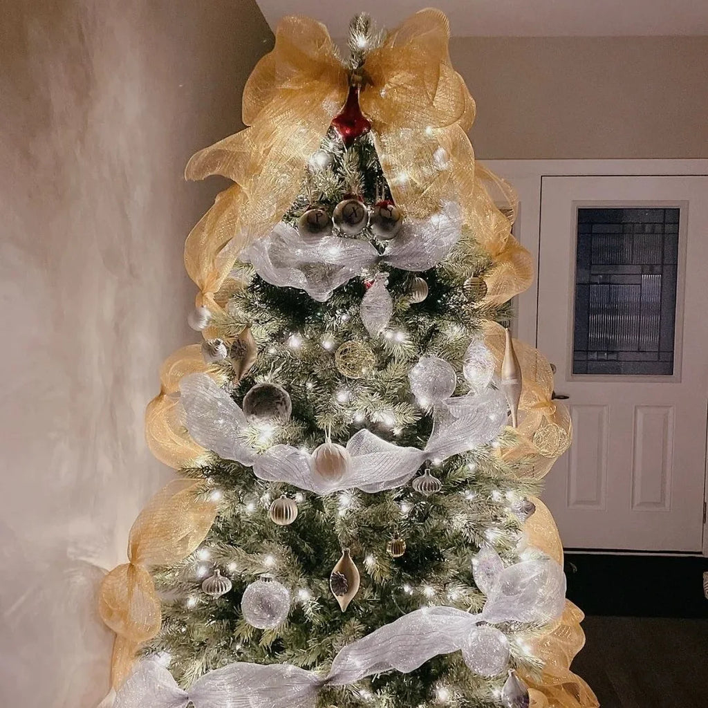 Christmas Ribbon Tree Decoration Mesh Tulle Roll Fabric Pendant Merry Christmas Decor For Home 2024 Xmas Gifts DIY New Year Oasis Select