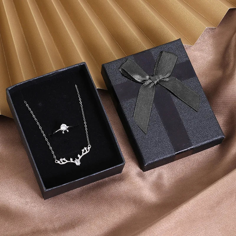 Fashion Bowknot Jewelry Box Multi Colors Ring Earrings Pendant Necklace Gift Jewelry Storage Display Paper Jewelry Packaging Box Oasis Select Black1 Other