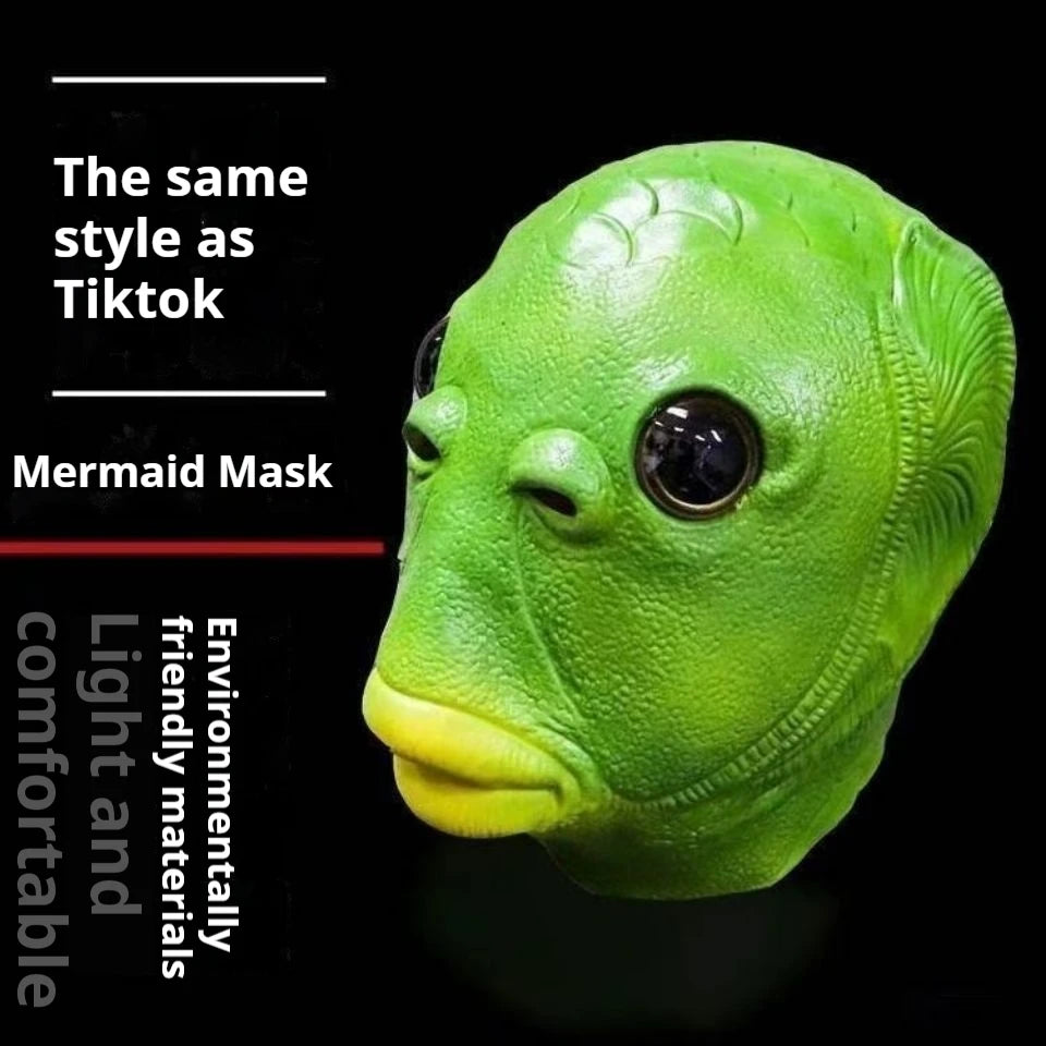 Green Fish Head Mask Toy Sand Sculpture Play Strange Green Fish Head Cover Oasis Select