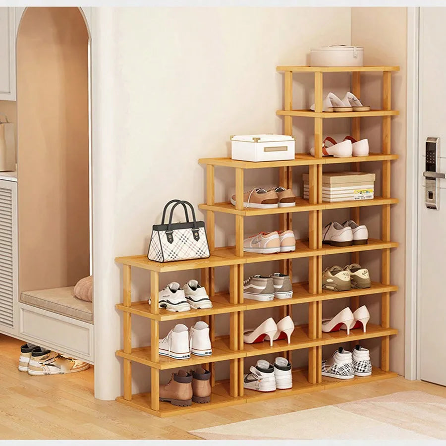 Multifunctional 6 Layers Shoes Rack Bamboo Shoe Cabinets Stackable Stand Shoes Storage Shelf Organizer For Entryway Livingroom Oasis Select