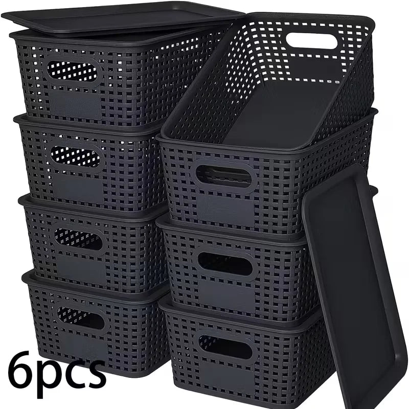 6 Stackable Storage Boxes with Lids, Space saving Storage Rack Container, Suitable for Home Office, Bedroom Perfect for Home Use Oasis Select black