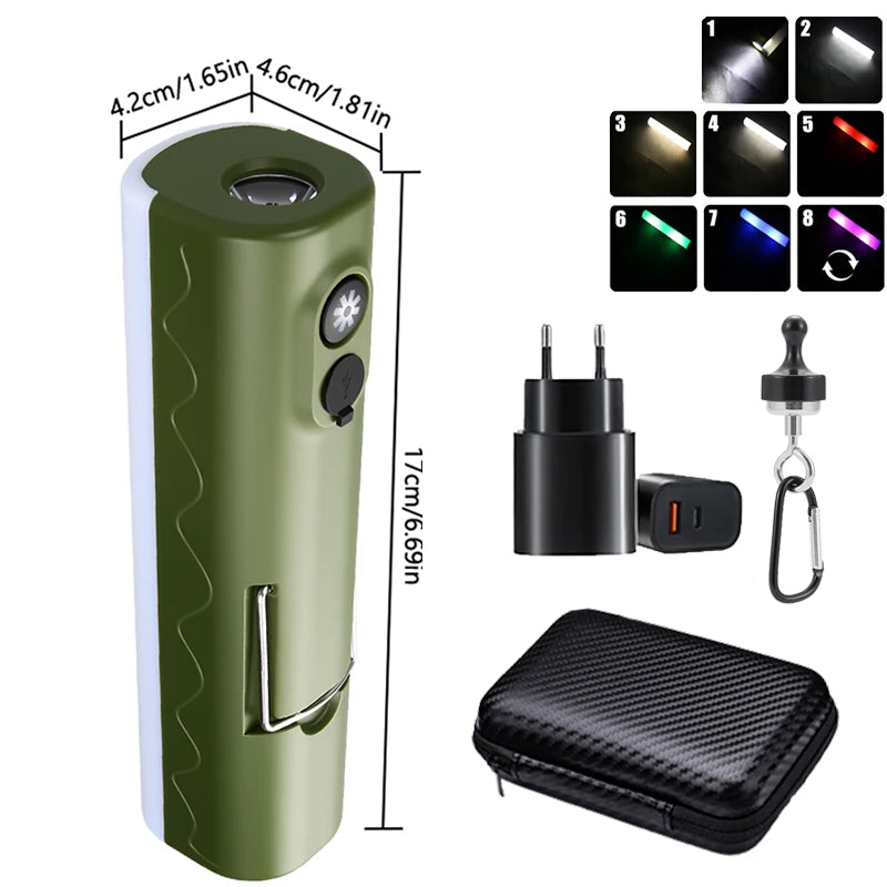Outdoor LED Camping Lamp Built-in 2*18650 Rechargeable Torch RGB Atmosphere Lamp Portable Hook Tent Lamp Long Lasting Lantern Oasis Select Long Set B