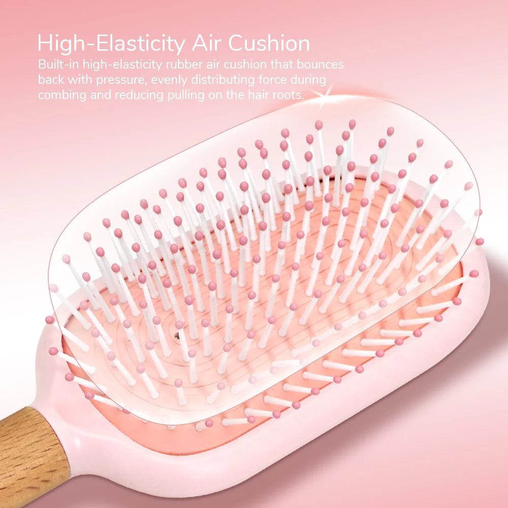 Pastel Air Cushion Hair Brush – Oak Wood Handle & Soft Bristles Hair Brush Oasis Select