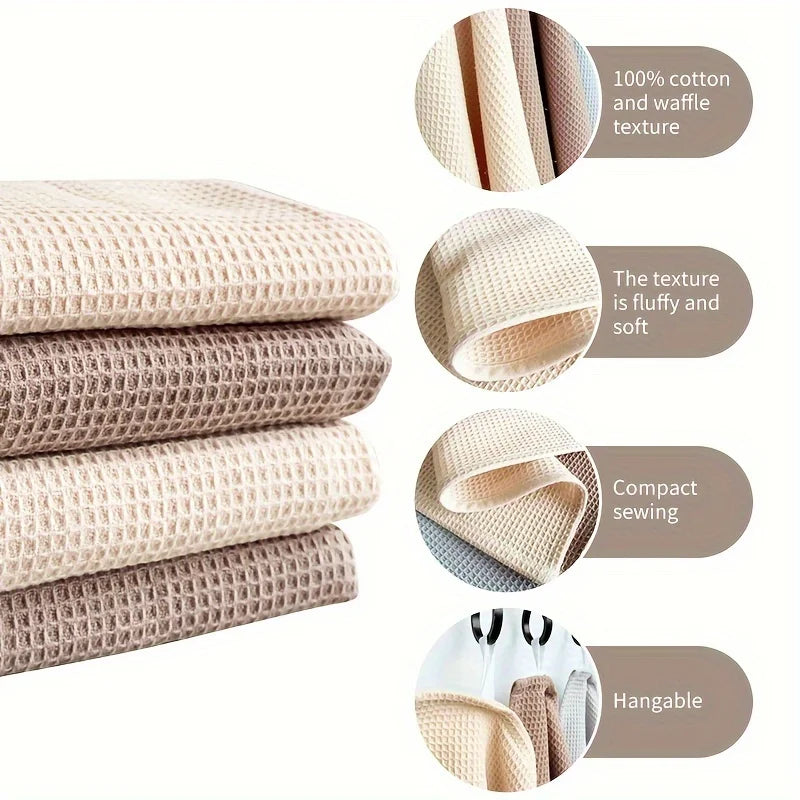Mixed 4-Pack Modern Waffle Weave Dish Cloths Set - 100% Cotton, Hand Wash Only, Square Kitchen Towels with Hanging Loop Oasis Select