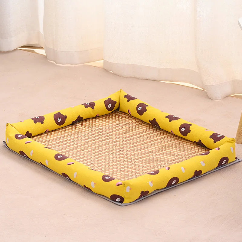 Pet Ice Mat, All-season Dog House Mat, Anti-slip and Wear-resistant Linen Square Dog House Mat, Rattan Mat Oasis Select bear S 39x27cm