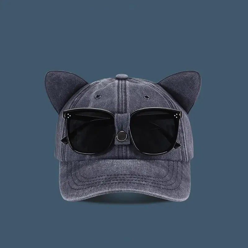 Gorras Embroidered Cat Ear Baseball Cap Women очки солнцезащитные женск 모자 UV Protection Summer Sunhat zomer pet dames Oasis Select Navy blue one size