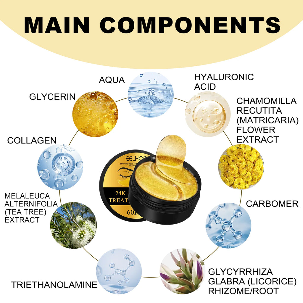 24K Gold Eye Mask Removal Eyes Bags Anti Dark Circles Eliminating Puffiness Moisturizing Firming Eye Skin Care Patches Oasis Select