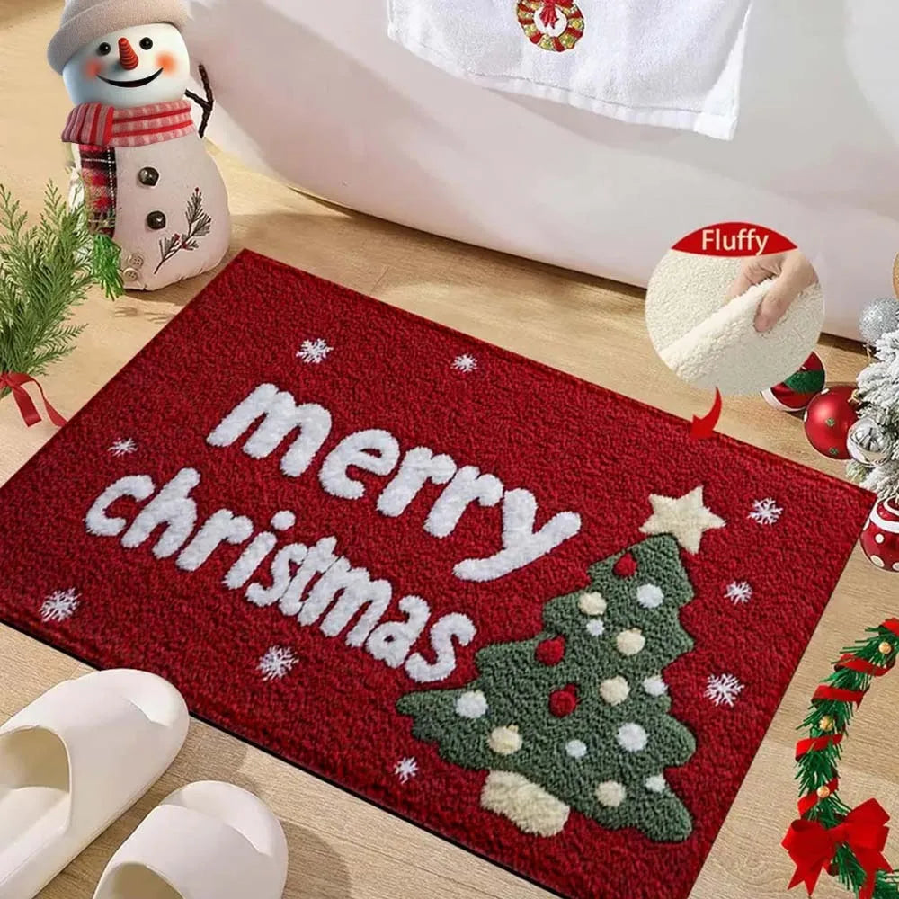 Water-absorbing Christmas Door Mat Santa Claus Design Christmas Decor Bathroom Mat Gingerbread Man Pattern Foot Mat Bathroom Use Oasis Select 13