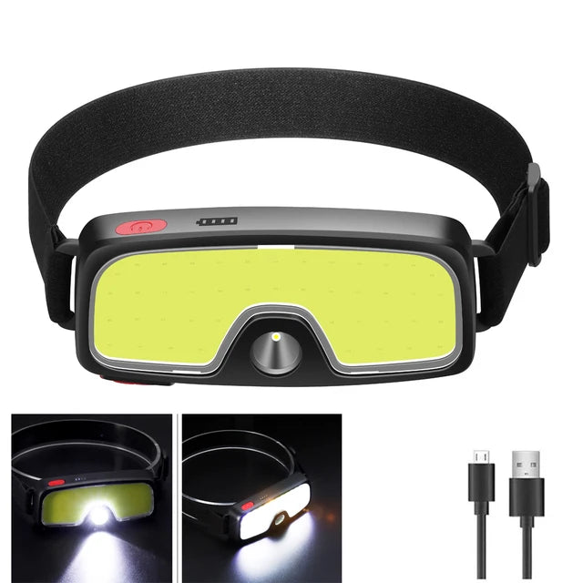 New Upgrade Portable LED Head Lamp Built-in 1200mah Battery COB Headlight USB-C Rechargeable Waterproof Torch Camping Flashlight Oasis Select T003-1