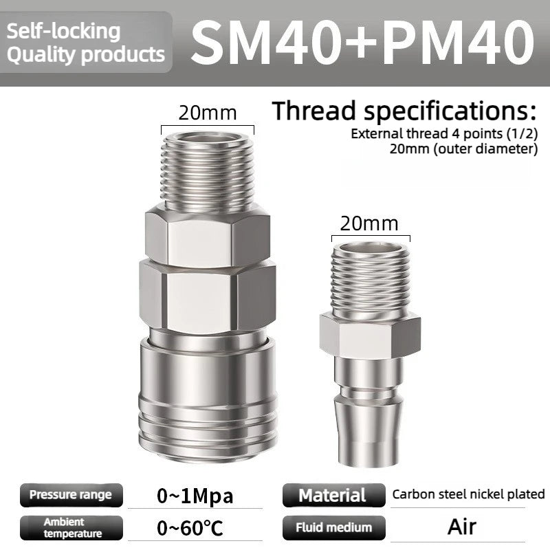 Pneumatic Fitting C Type Self-locking Quick Coupling Connector Coupler SP PP SM PM SH PH SF PF 10 20 30 40 For Air Compressor Oasis Select SM40 and PM40 Self locking