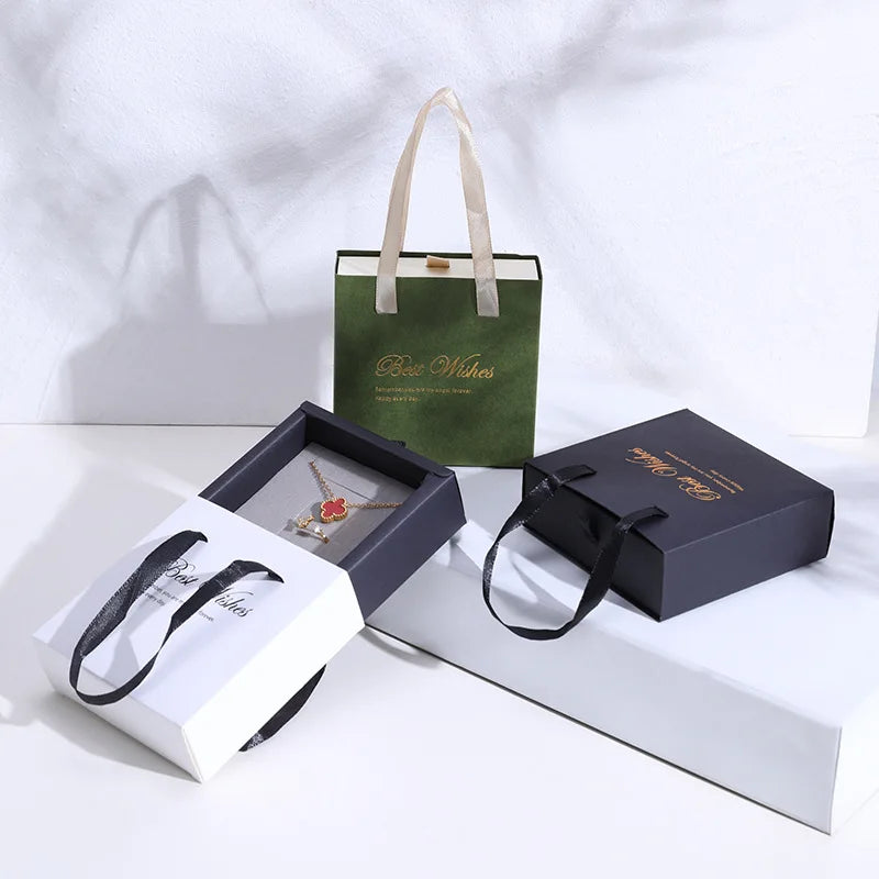Handheld Jewelry Box Paper Pull-Out Drawer Jewelry Case Portable Ring Earrings Necklace Gifts Packaging Box Oasis Select