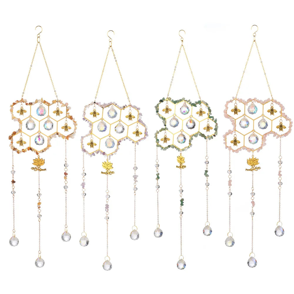 Sun Catcher Pendant Custom Wind Chimes New Big Hive Small Bee Natural Crystal Sun Catcher Room Decor Oasis Select