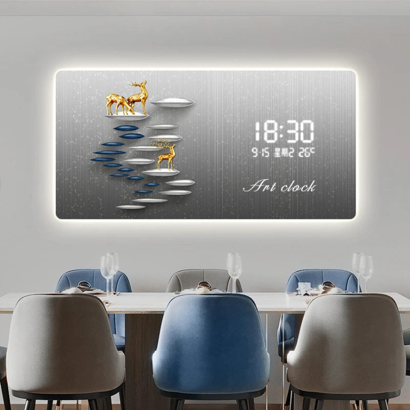 New Modern Simple LCD Digital Display Clock Wall Clock Living Room Decorative Painting Hanging Wall Clock Painting Oasis Select