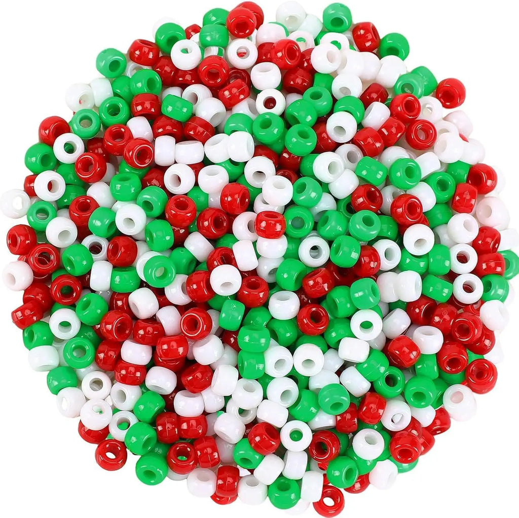100Pcs Acrylic Pony Beads 6x9mm Bulk Plastic Large Hole Mix Pen Hair Kandi Beads for Friendship Bracelet Jewelry Making Braids Oasis Select Green White