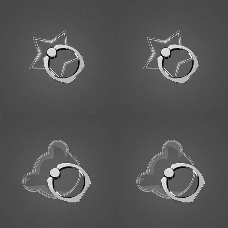 1/2/3/4pcs Transparent Cute Animal Round Phone Stand Foldable 360 Rotating Mobile Phone Ring Holder Smart Phone Accessories Oasis Select 4pcs mix 3