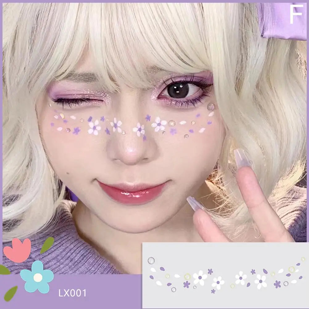 Cute Love Hearts Face Temporary Tattoos for Girls Face Makeup, Eye Shadow Stickers Waterproof Fake Tattoos Party & Festive Looks Oasis Select F