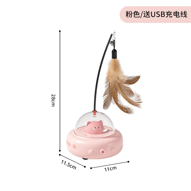 Smart Electric Cat Toy with Auto Rotating Feather Wand - Interactive Self - Playing Pet Toy for Lazy Owners Cat Toys Interactive Oasis Select pink