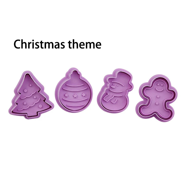 4 Pcs/Set DIY Cartoon Biscuit Mould Cookie Cutter 3D Cartoon Cookie Stamp ABS Plastic Baking Mould Cookie Decorating Tools Oasis Select christmas