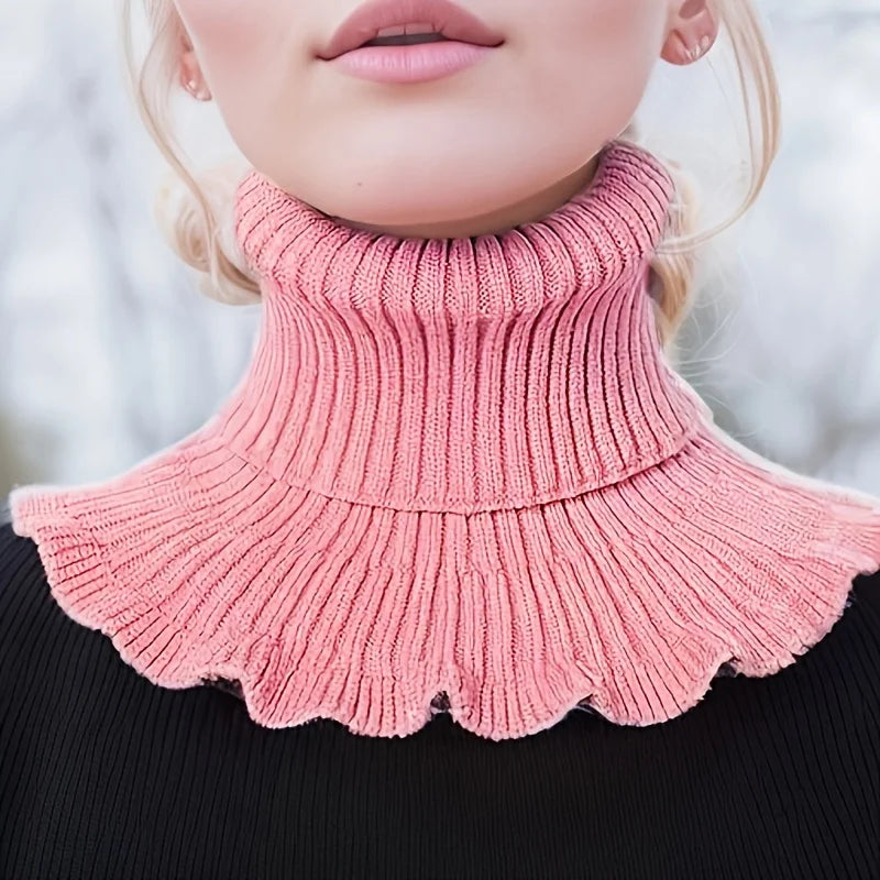 Chic Black & White Knit Faux Collar Scarf - Soft, Thick, and Warm with Elegant Ruffle Trim for Women Versatile Detachable Oasis Select pink