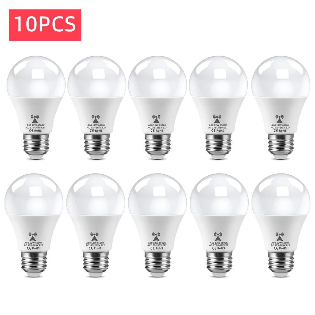 Energy Saving E27 LED Radar Sensitive Light Bulb 2-10Pcs 220V Auto On Off Radar Smart Detect Light Sensor Lamp For Doorway Stair Oasis Select 10x Light Bulb WHITE