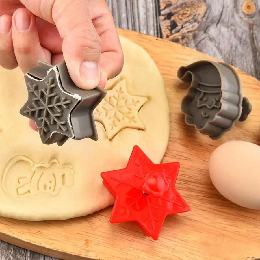 4PCS Mini Cookie Cutters, 3D Raised Cookie Stamps, Snowflake, Snowman, Candy Baking Molds, Christmas Ornament Cookie Cutter Oasis Select