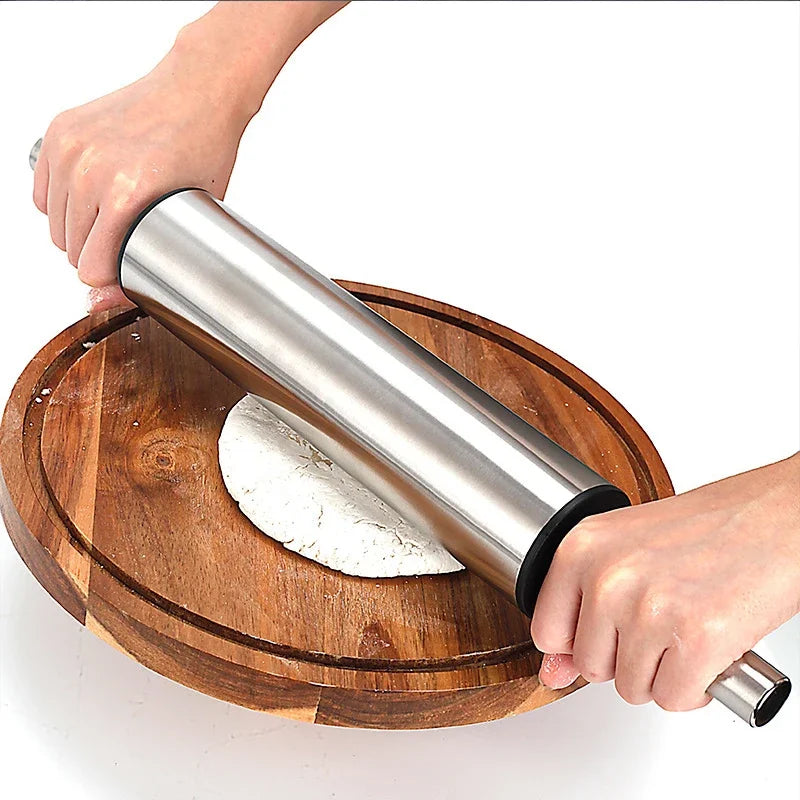 Stainless Steel Rolling Pin for Non-stick Dough Flour Stick Kitchen Cooking Baking Tools Accessories Pizza Roller with Handle Oasis Select