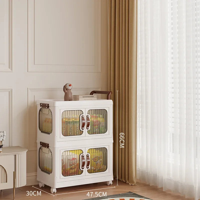 Light luxury cream wind cart storage cabinet, installation-free storage cabinet, double door multi-layer thickened storage box Oasis Select Medium 2nd floor