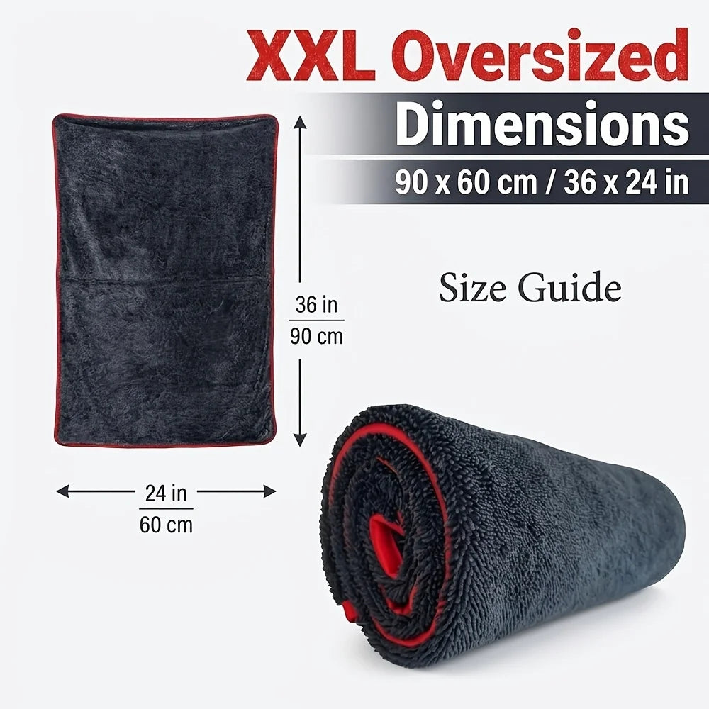 XXL Extra Large Microfiber Car Drying Towel with Twisted Ring Design - Super Absorbent Thickening Technology Suitable for Sedans Oasis Select GRAY Superfine Fiber